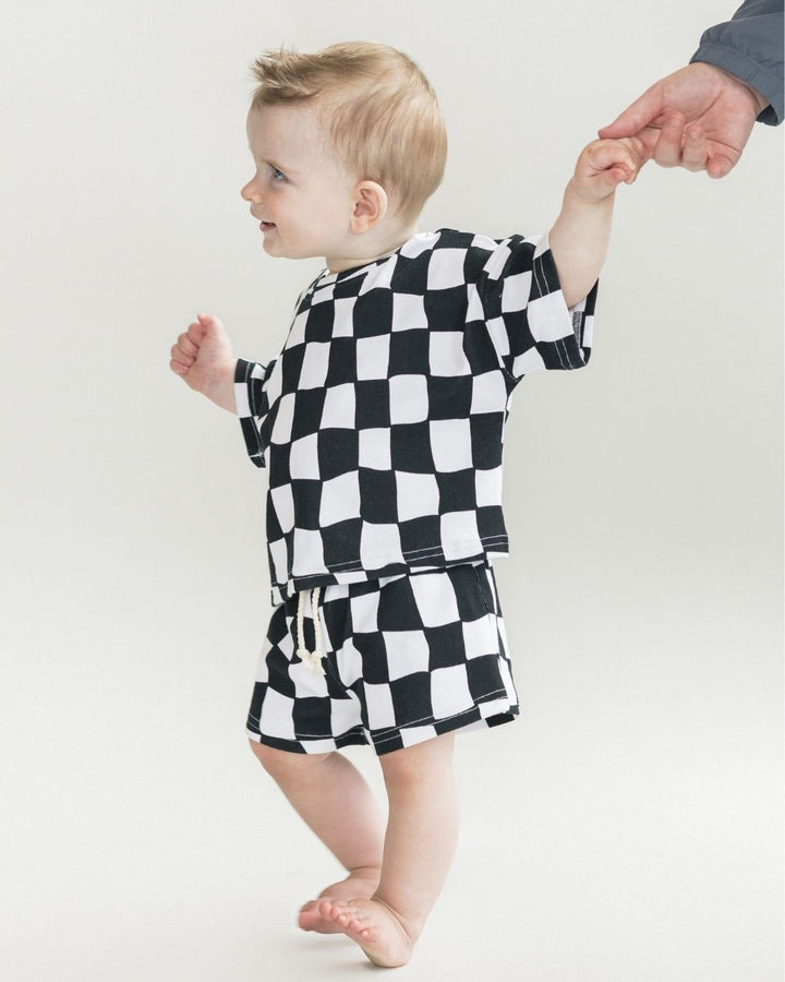 Shorts Set | Wavy Checkered - Shorts Set - LUCKY PANDA KIDS