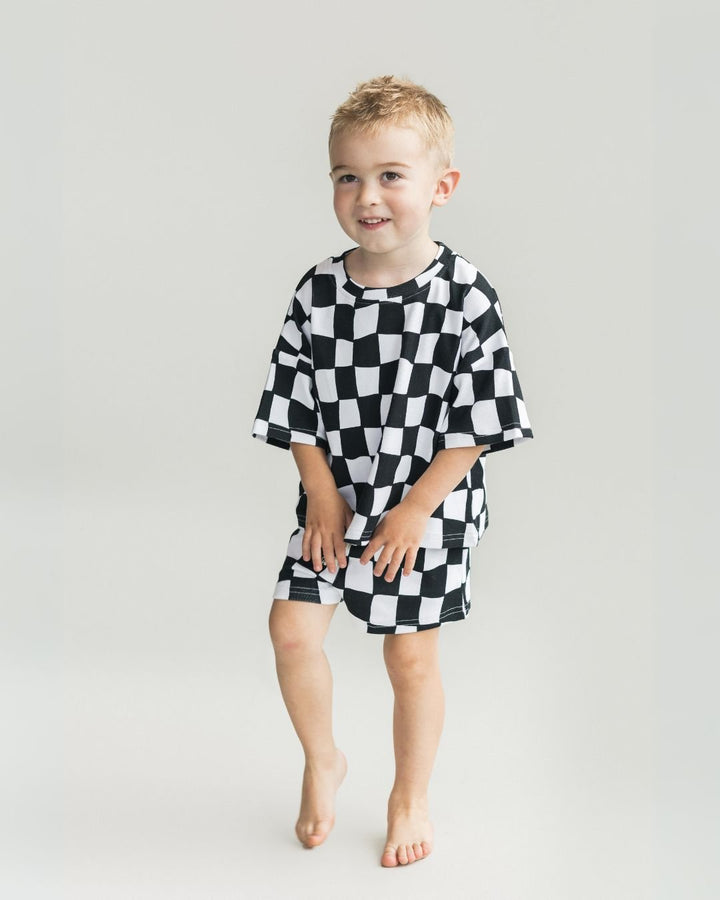 Shorts Set | Wavy Checkered - Shorts Set - LUCKY PANDA KIDS