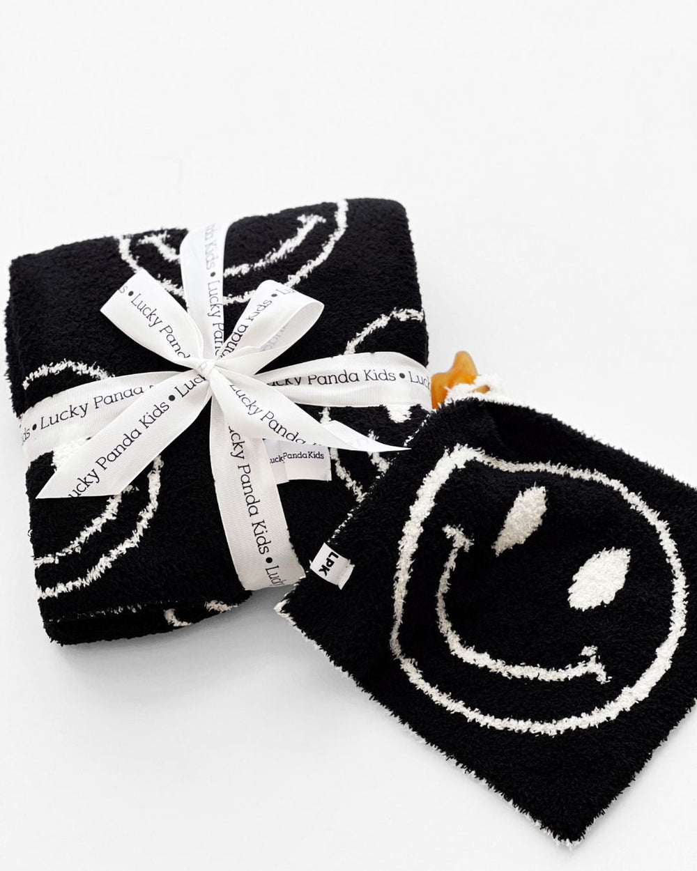 Smiley Plush Lovey | Black - Plush Blanket - LUCKY PANDA KIDS