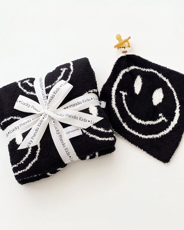 Smiley Plush Lovey | Black - Plush Blanket - LUCKY PANDA KIDS