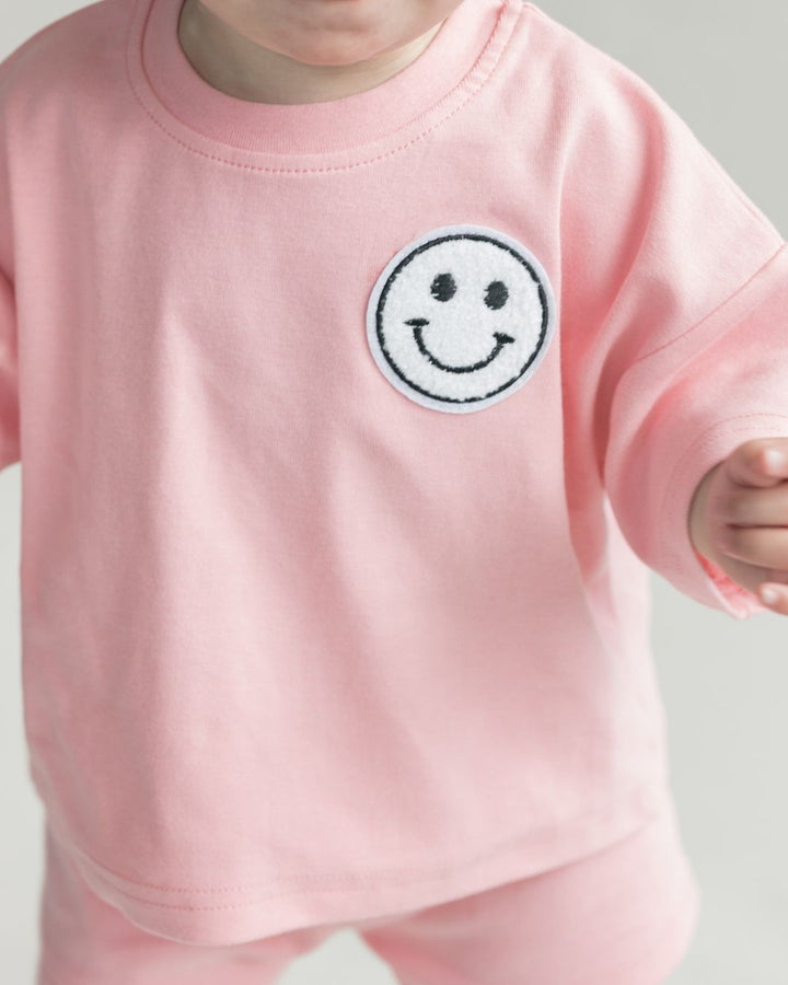 Smiley Shorts Set | Pink Peach - Shorts Set - LUCKY PANDA KIDS