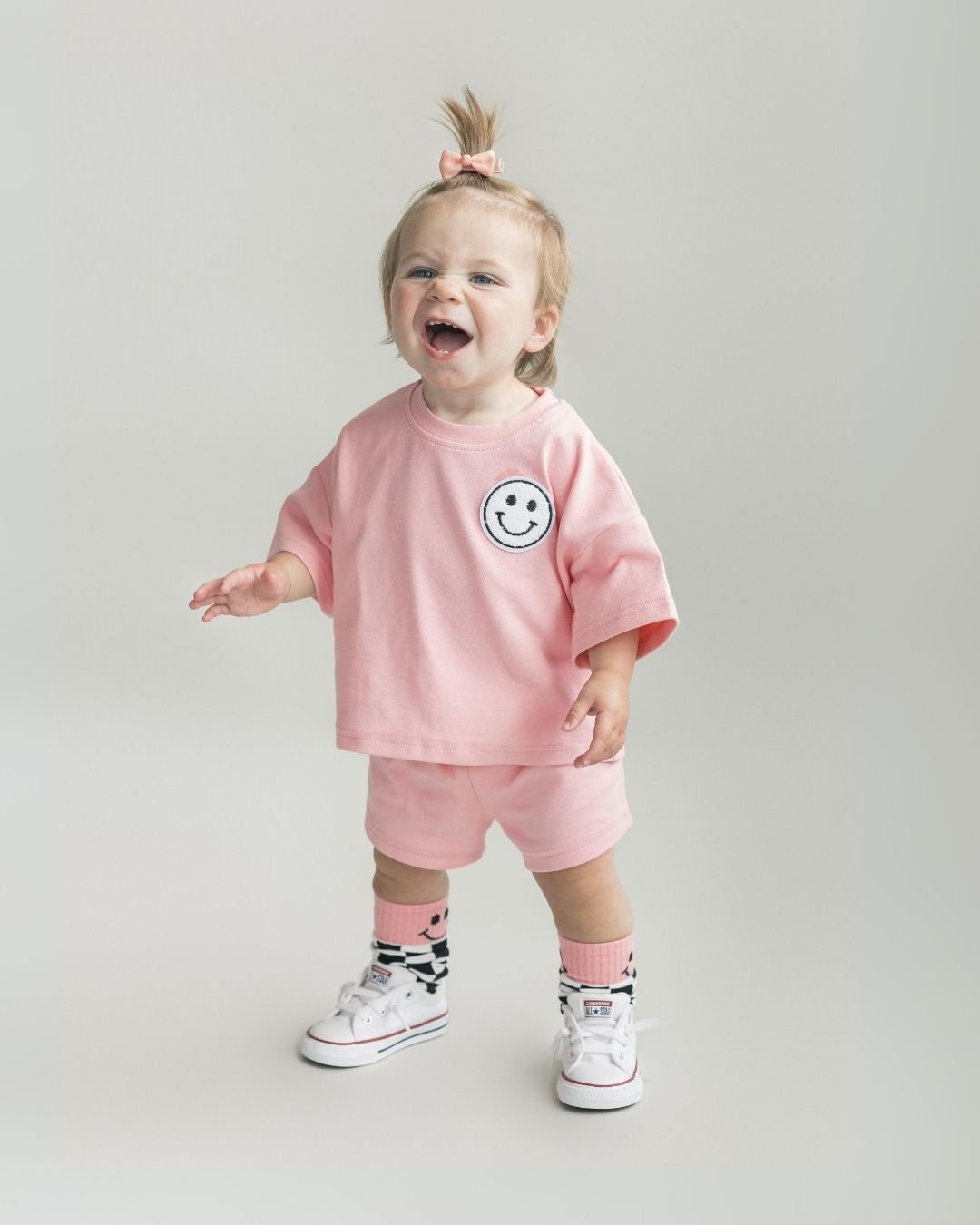 Smiley Shorts Set | Pink Peach - Shorts Set - LUCKY PANDA KIDS