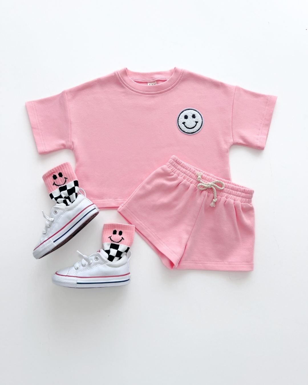 Smiley Shorts Set | Pink Peach - Shorts Set - LUCKY PANDA KIDS