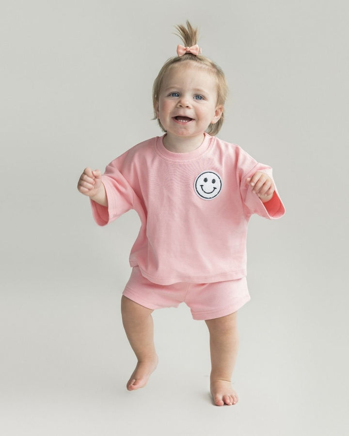 Smiley Shorts Set | Pink Peach - Shorts Set - LUCKY PANDA KIDS