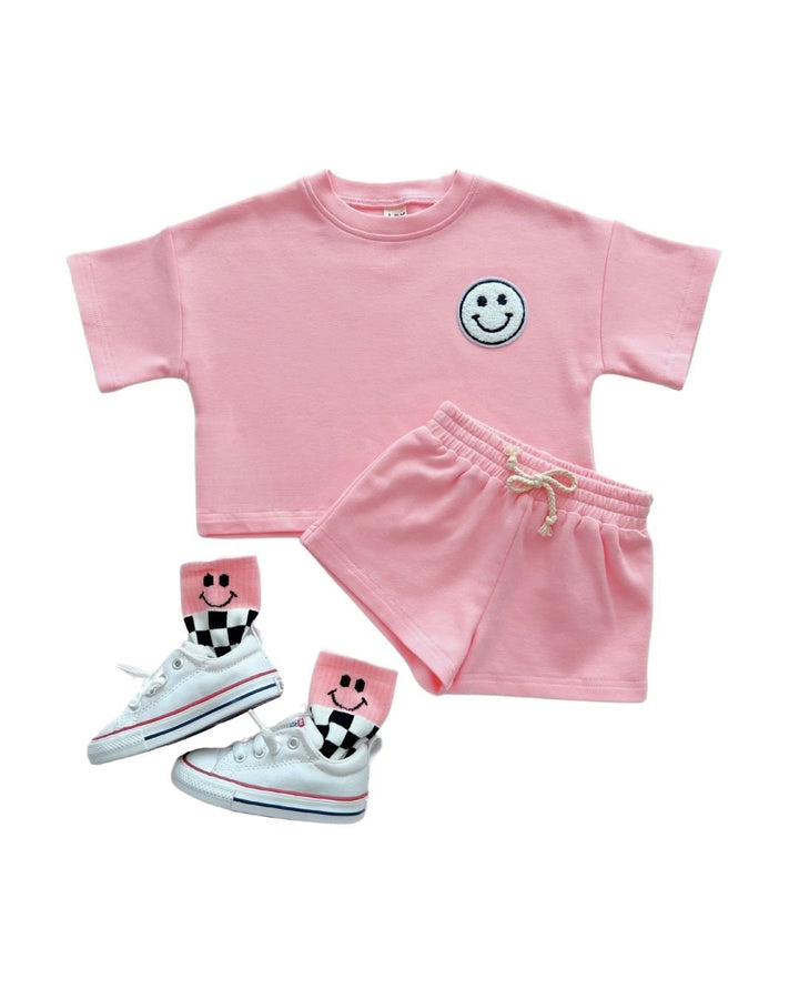 Smiley Shorts Set | Pink Peach - Shorts Set - LUCKY PANDA KIDS