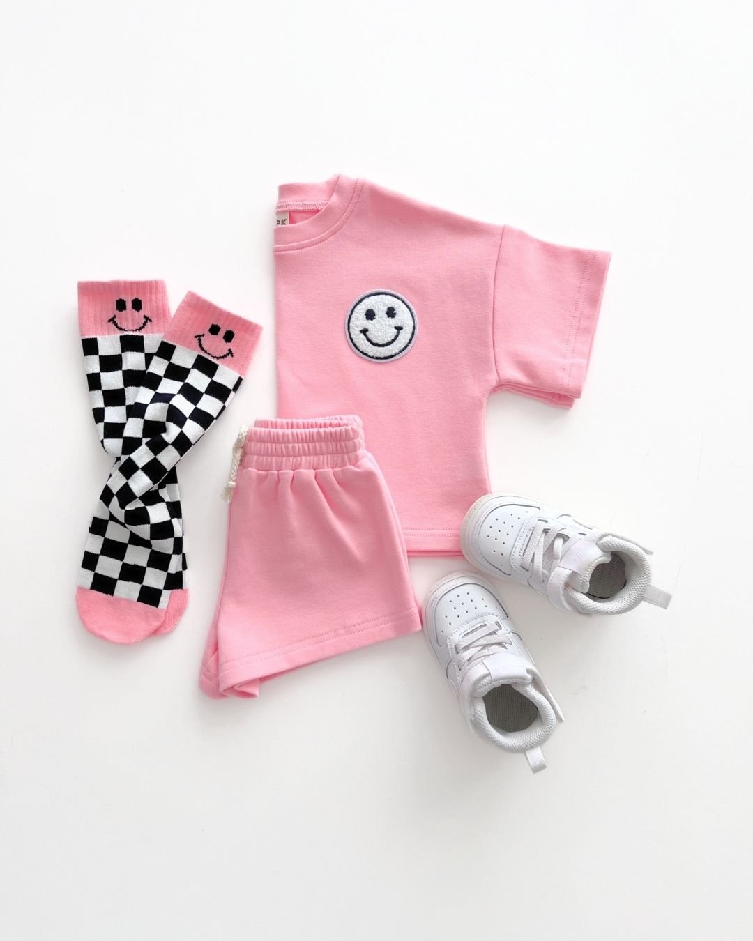 Smiley Shorts Set | Pink Peach - Shorts Set - LUCKY PANDA KIDS