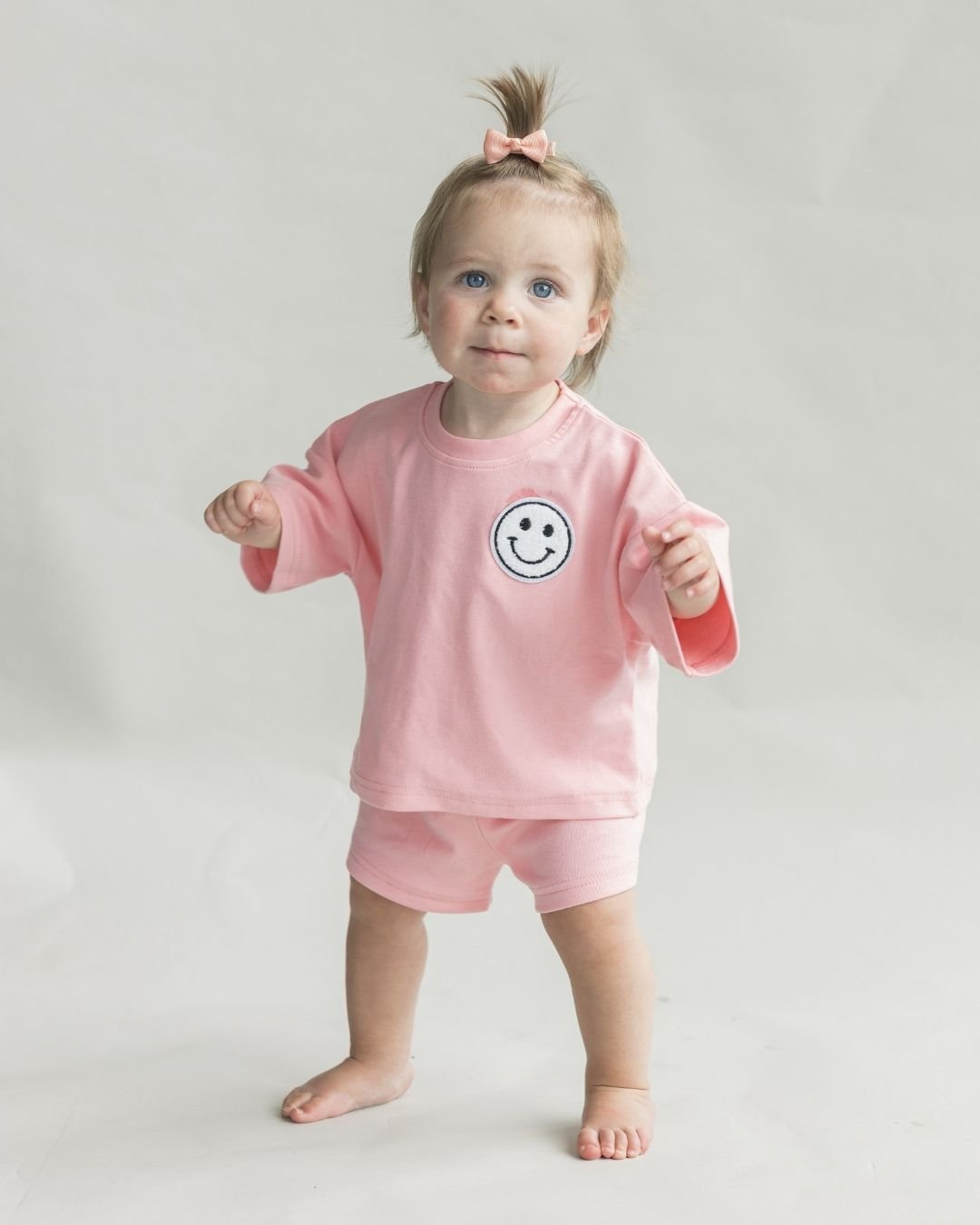 Smiley Shorts Set | Pink Peach - Shorts Set - LUCKY PANDA KIDS