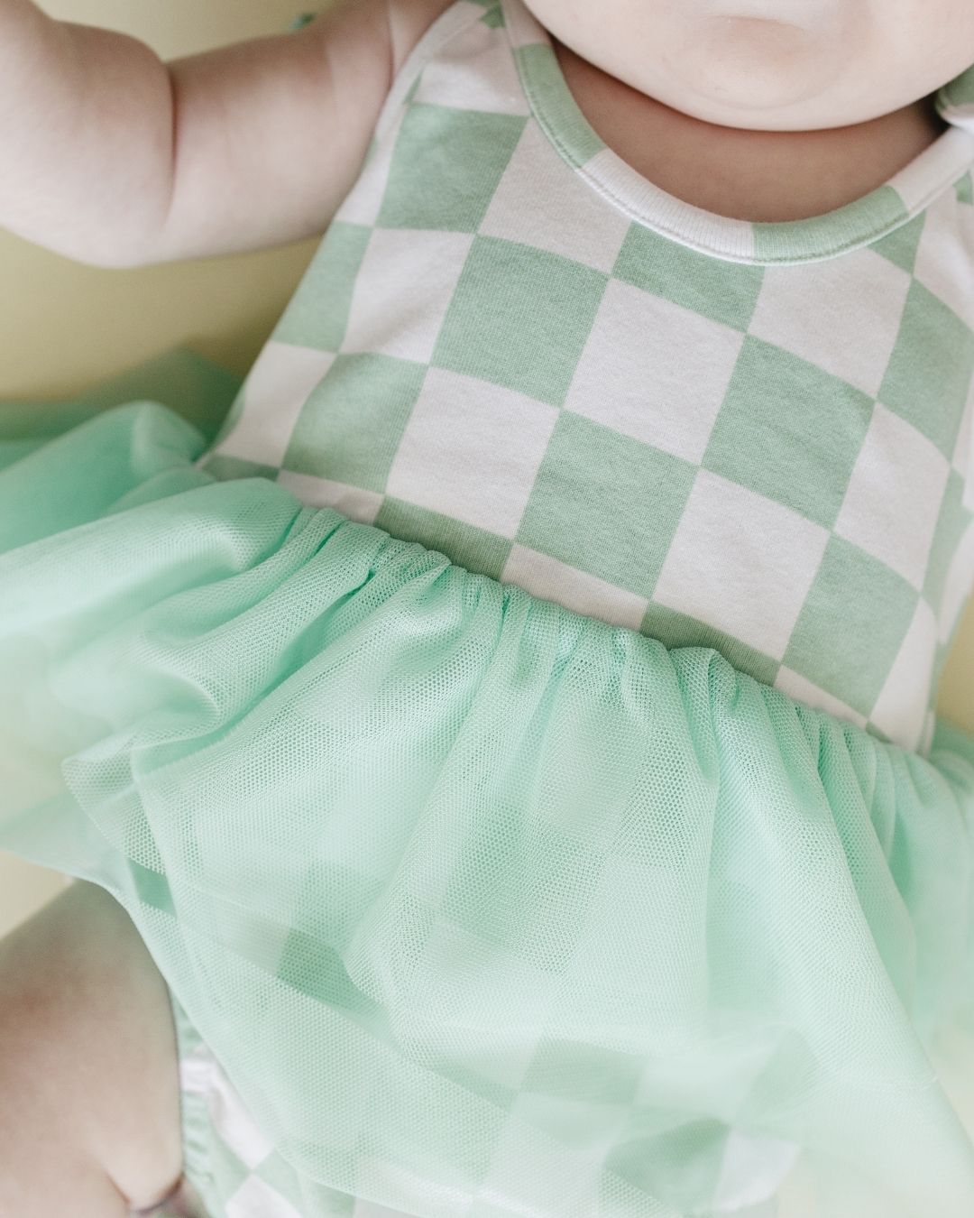 Tutu Romper | Checkered Mint - Romper - LUCKY PANDA KIDS