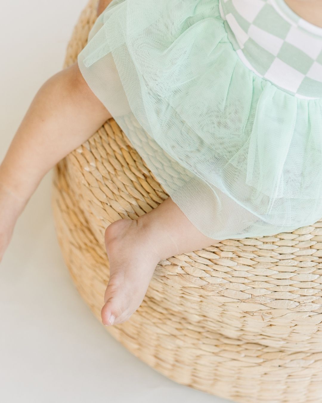 Tutu Romper | Checkered Mint - Romper - LUCKY PANDA KIDS