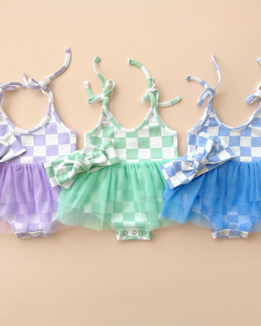 Tutu Romper | Checkered Mint - Romper - LUCKY PANDA KIDS