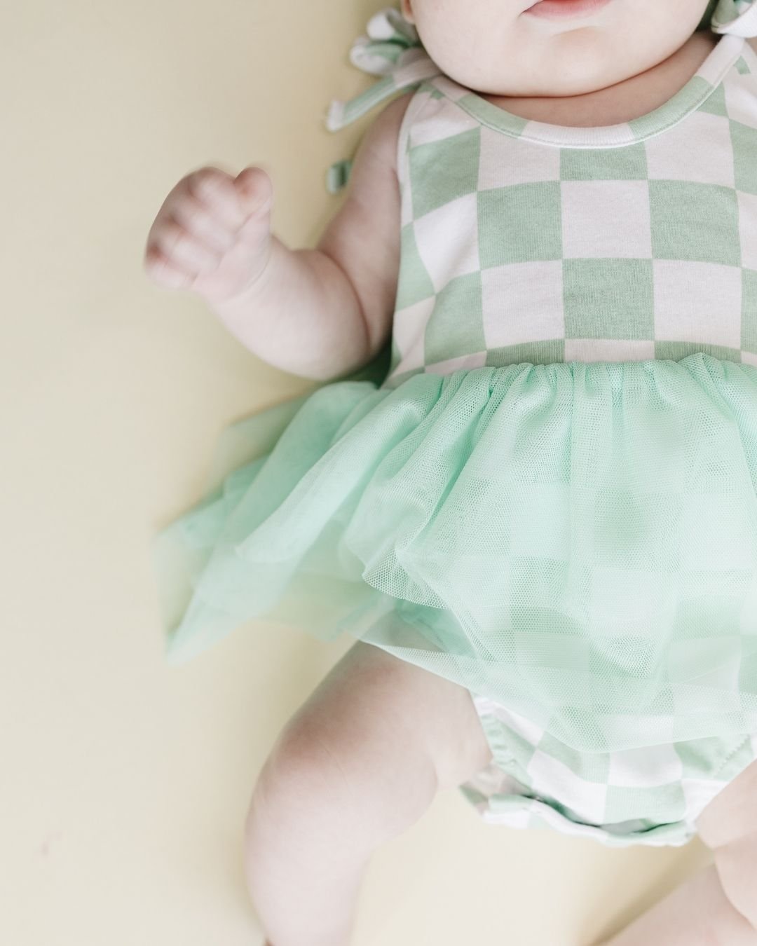 Tutu Romper | Checkered Mint - Romper - LUCKY PANDA KIDS