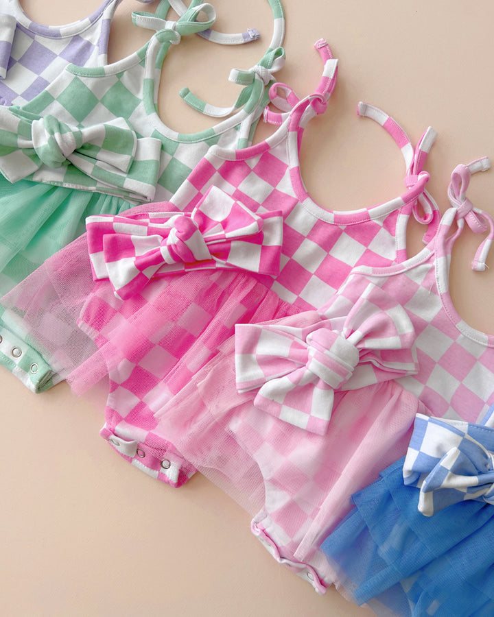 Tutu Romper | Checkered Bubble Gum