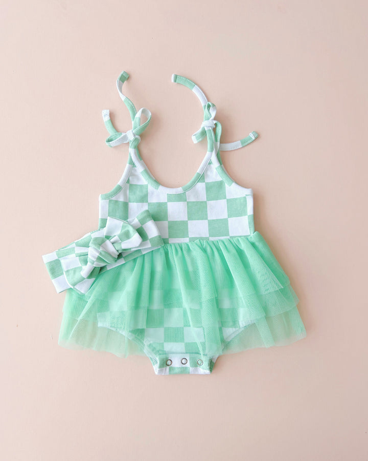 Tutu Romper | Checkered Mint