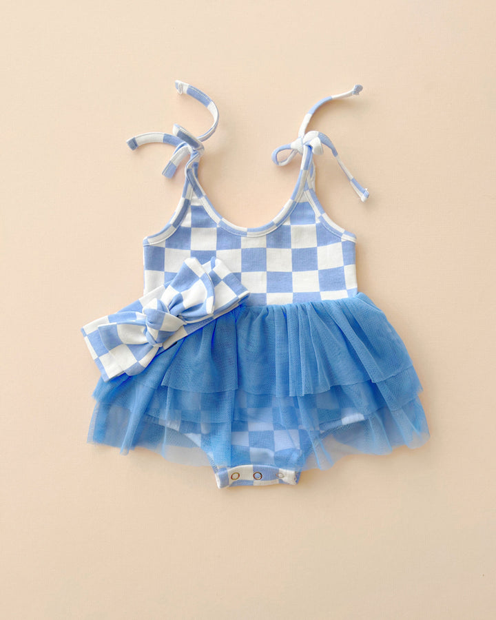 Tutu Romper | Checkered Blue