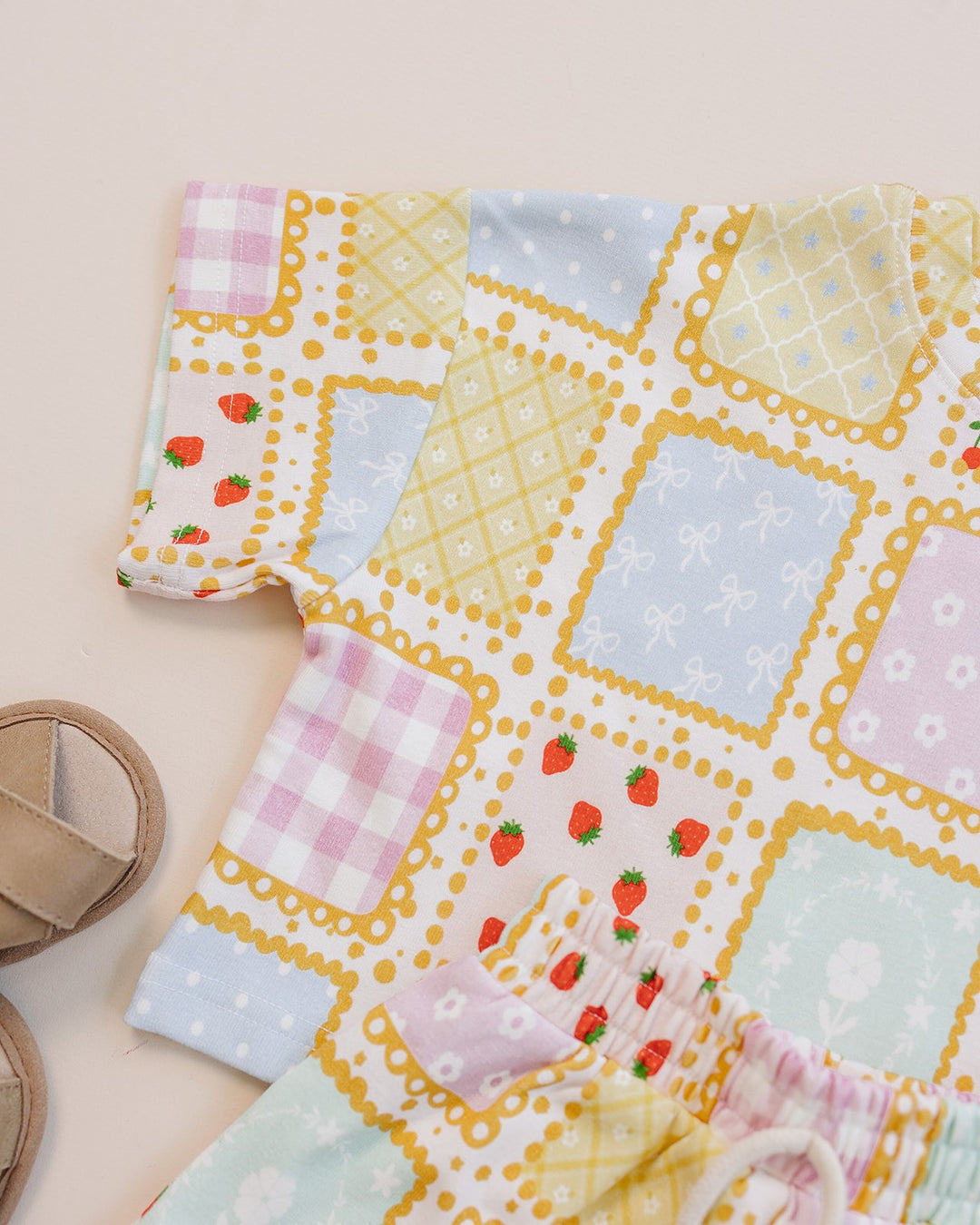 Sweet Patchwork Cotton Shorts Set — baby in patchwork-print summer two-piece, Lucky Panda Kids
