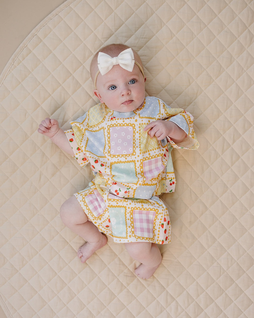 Sweet Patchwork Cotton Shorts Set — baby in patchwork-print summer two-piece, Lucky Panda Kids
