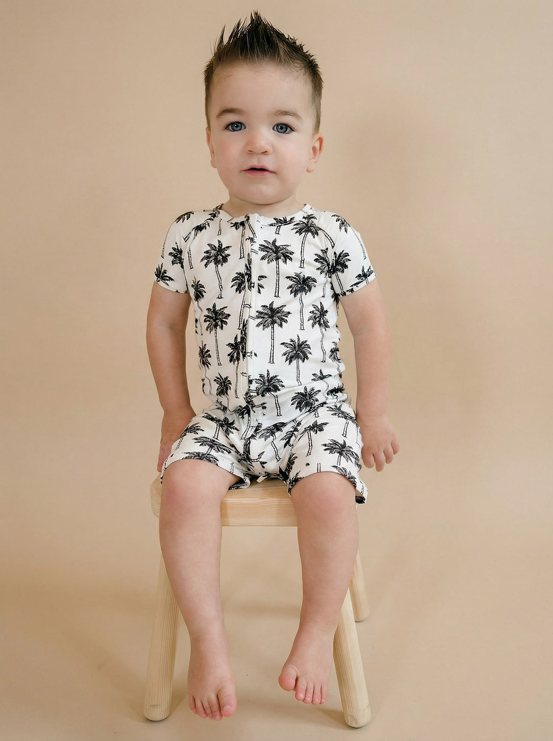 Bamboo Shorty Romper  | Palm Style White