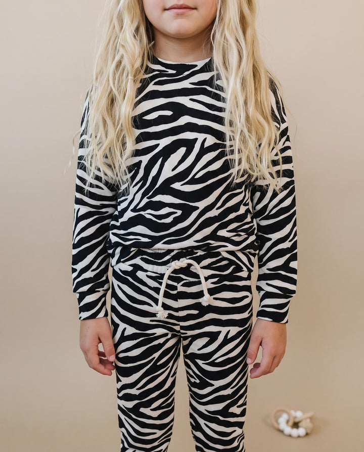 Front view of the Zebra Jogger Set showing the matching top and joggers