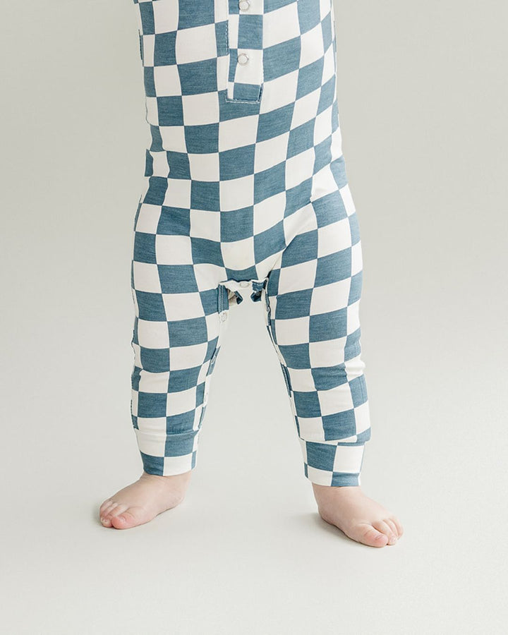 Bamboo Checkered Jumpsuit | Blue - Jumpsuit - LUCKY PANDA KIDS