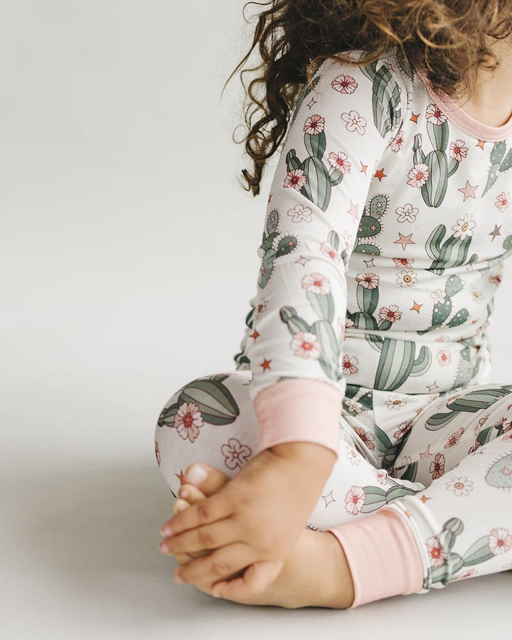 Bamboo Two Piece Set | Cactus Flowers - Romper - LUCKY PANDA KIDS