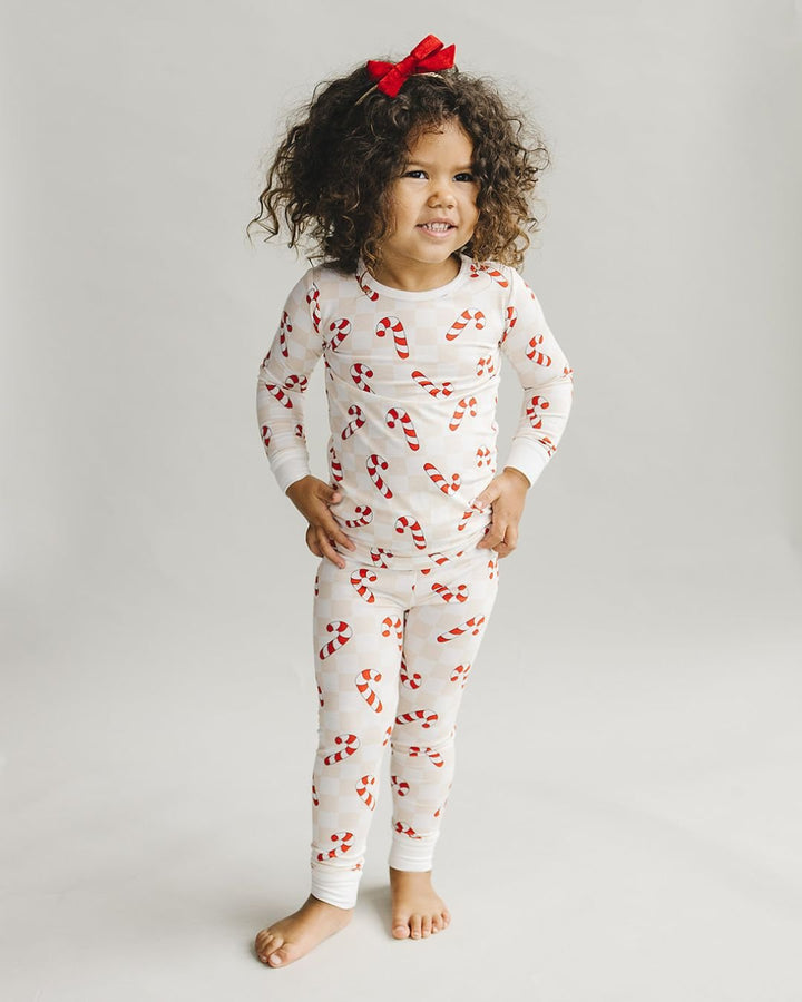 Bamboo Two Piece Set | Checkered Candy Cane - Romper - LUCKY PANDA KIDS