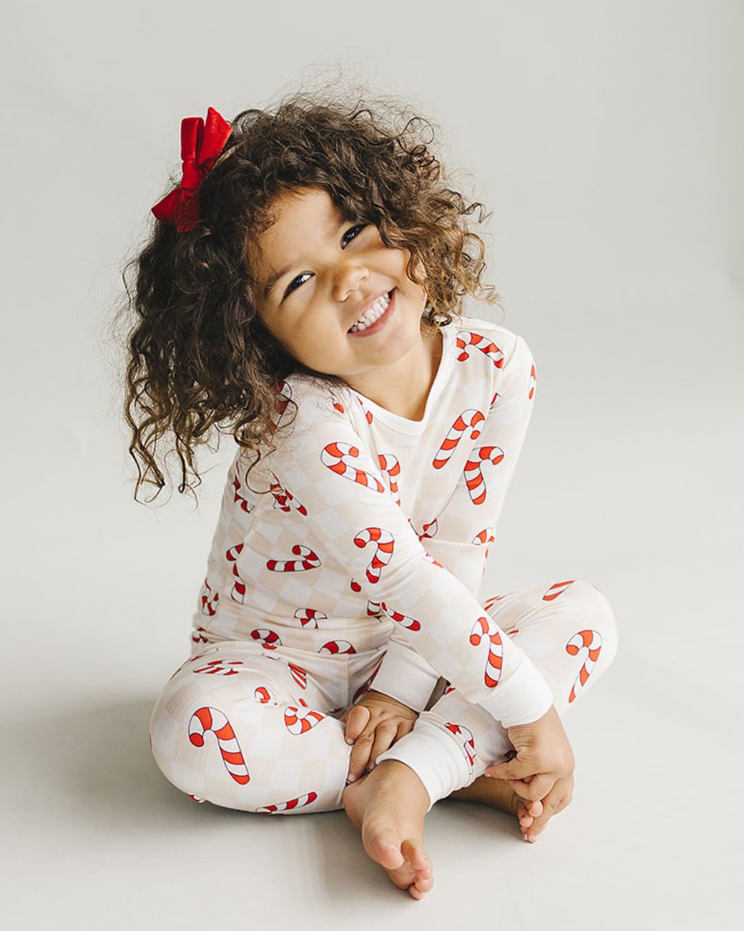 Bamboo Two Piece Set | Checkered Candy Cane - Romper - LUCKY PANDA KIDS