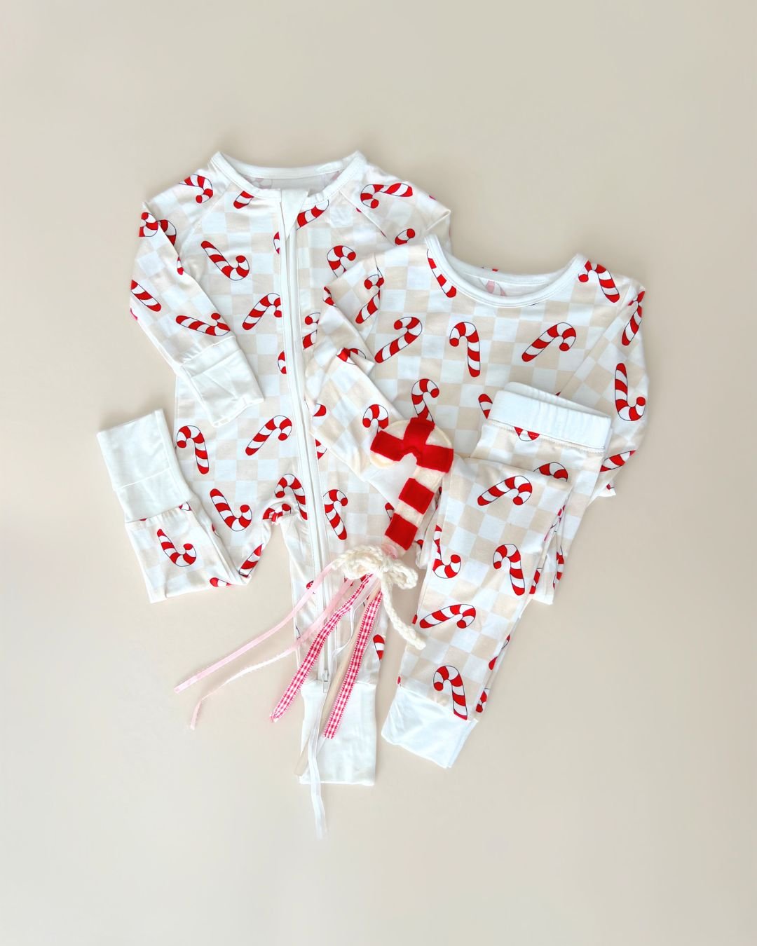 Bamboo Two Piece Set | Checkered Candy Cane - Romper - LUCKY PANDA KIDS