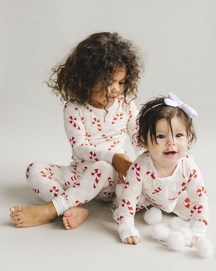 Bamboo Two Piece Set | Checkered Candy Cane - Romper - LUCKY PANDA KIDS