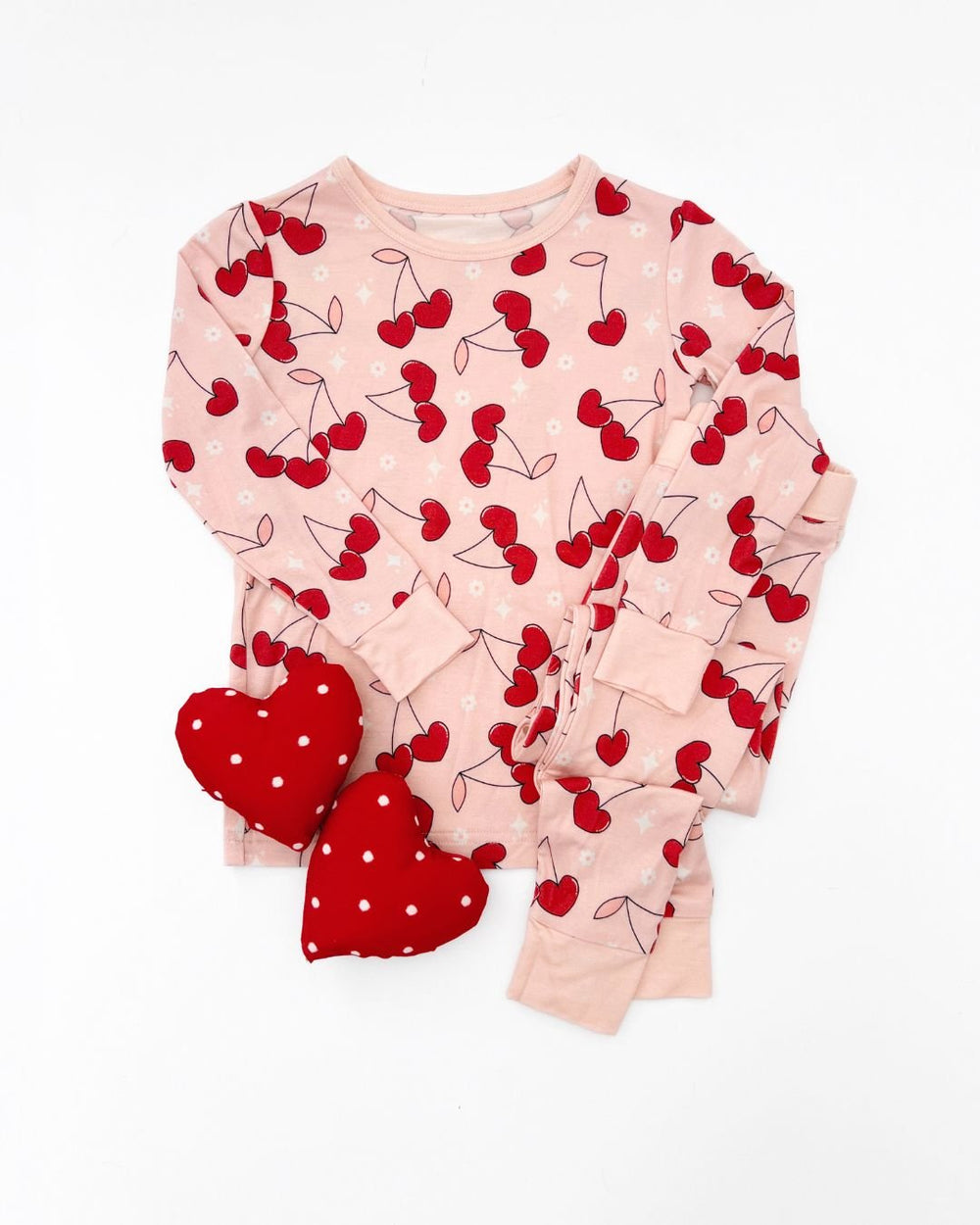 Bamboo Two Piece Set | Cherry Heart - Romper - LUCKY PANDA KIDS