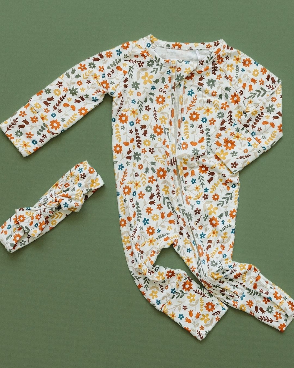 Bamboo Zip Romper | Fall Flowers - Romper - LUCKY PANDA KIDS