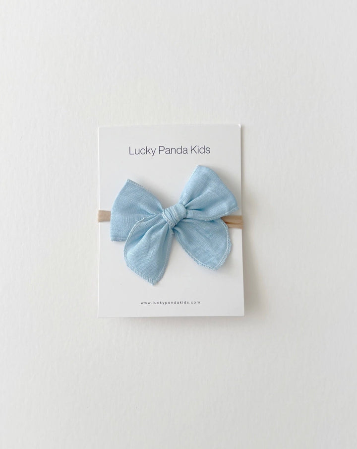 Blue Linen Bow - LUCKY PANDA KIDS