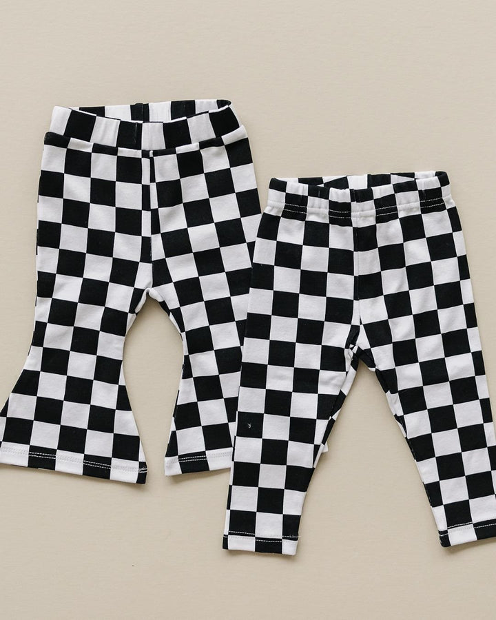 Checkered Flare Pants | Black - Leggings - LUCKY PANDA KIDS