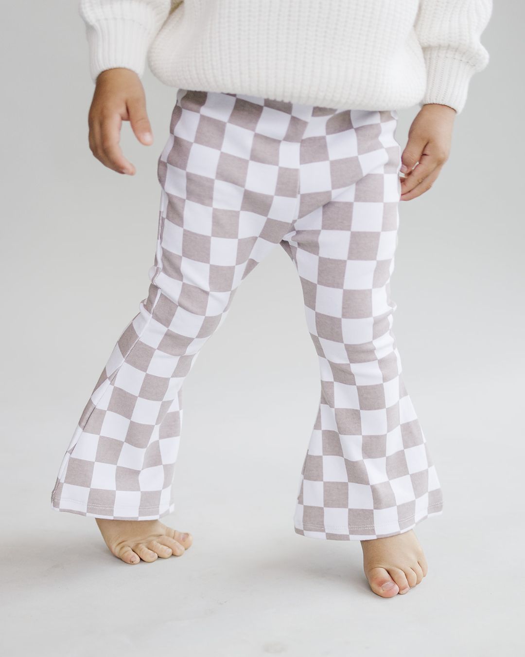 Checkered Flare Pants | Latte - Leggings - LUCKY PANDA KIDS
