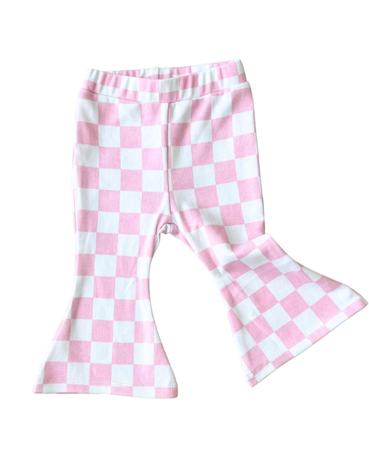 Checkered Flare Pants | Pink - Leggings - LUCKY PANDA KIDS