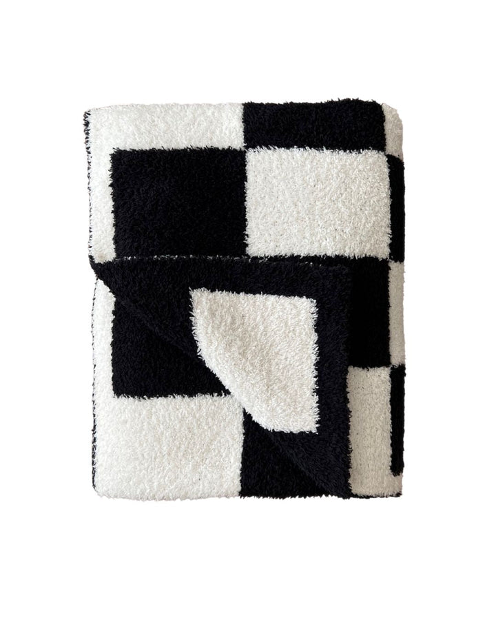 Checkered Plush Blanket | Black - Plush Blanket - LUCKY PANDA KIDS