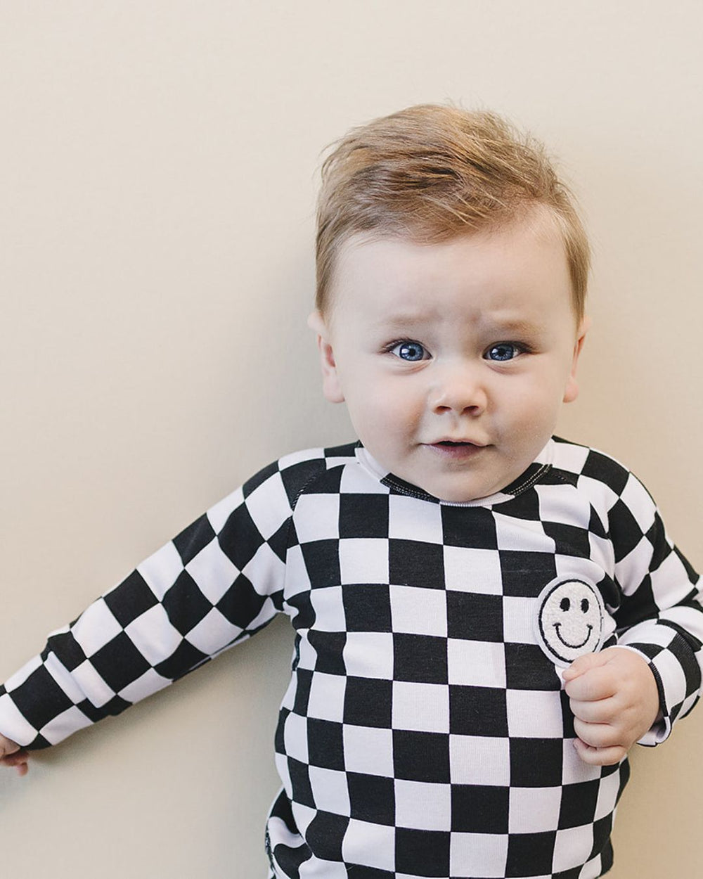 Checkered Smiley Lounge Set | Black - Lounge Set - LUCKY PANDA KIDS