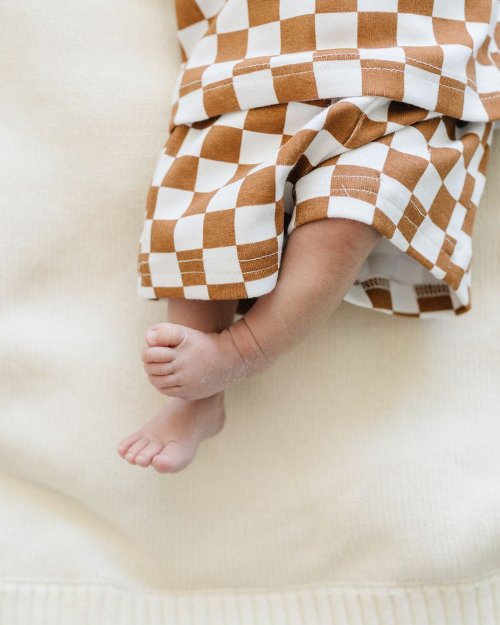 Checkered Smiley Set | Copper - Shorts Set - LUCKY PANDA KIDS