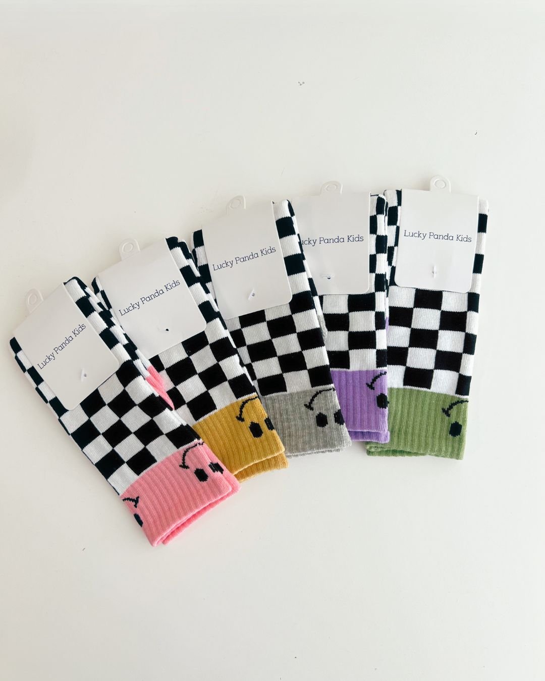 Checkered Smiley Socks | Gray - Socks - LUCKY PANDA KIDS