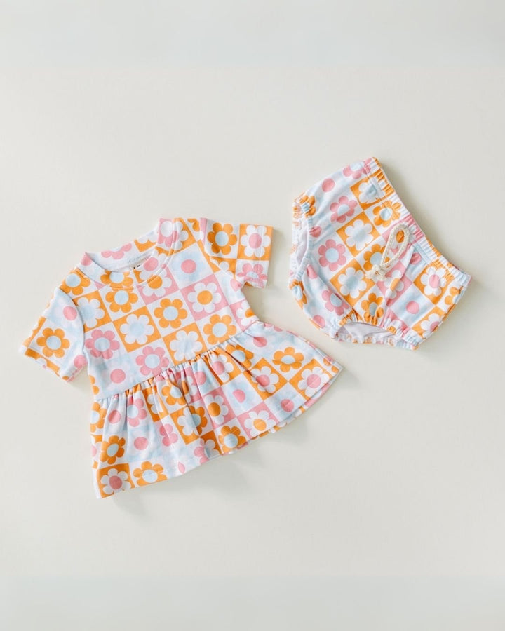 Cotton Peplum Set | Checks & Flowers - Shorts Set - LUCKY PANDA KIDS