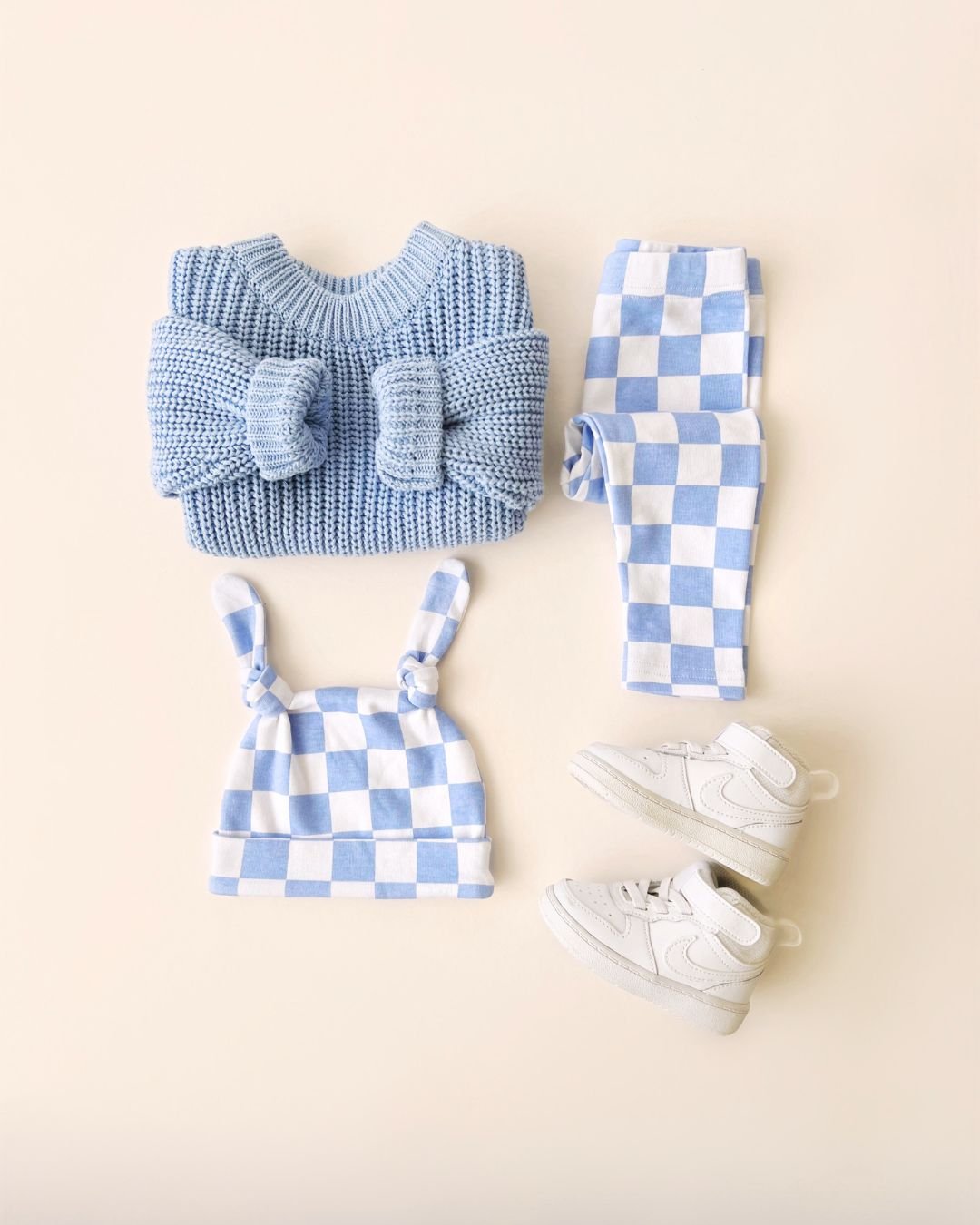 Double Knot Beanie | Blue Checkered - LUCKY PANDA KIDS