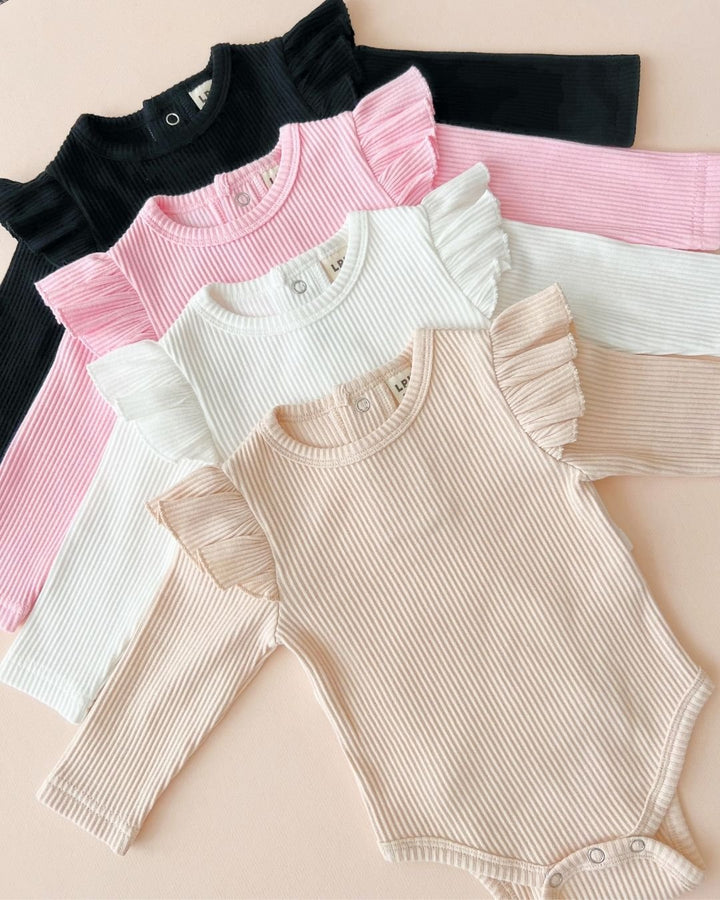 Flutter Sleeve Baby Bodysuit | Vanilla - Onesie - LUCKY PANDA KIDS