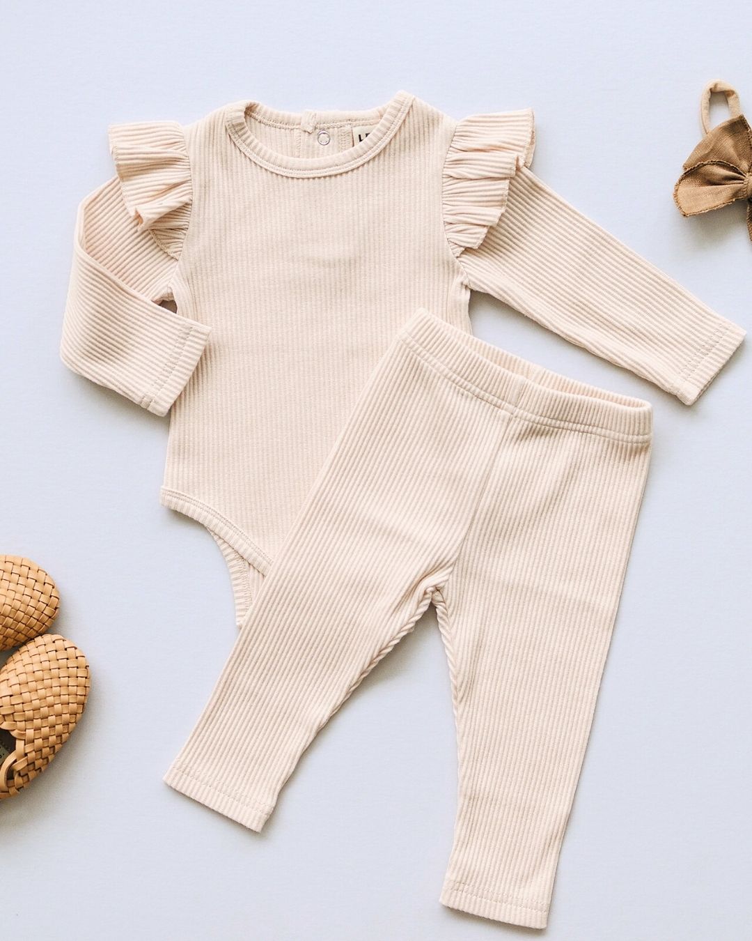 Flutter Sleeve Baby Bodysuit | Vanilla - Onesie - LUCKY PANDA KIDS