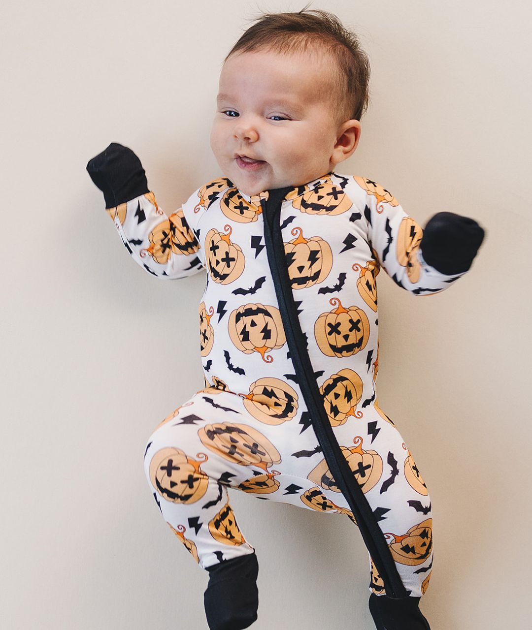 Halloween Bamboo Zip Romper | Black - Romper - LUCKY PANDA KIDS