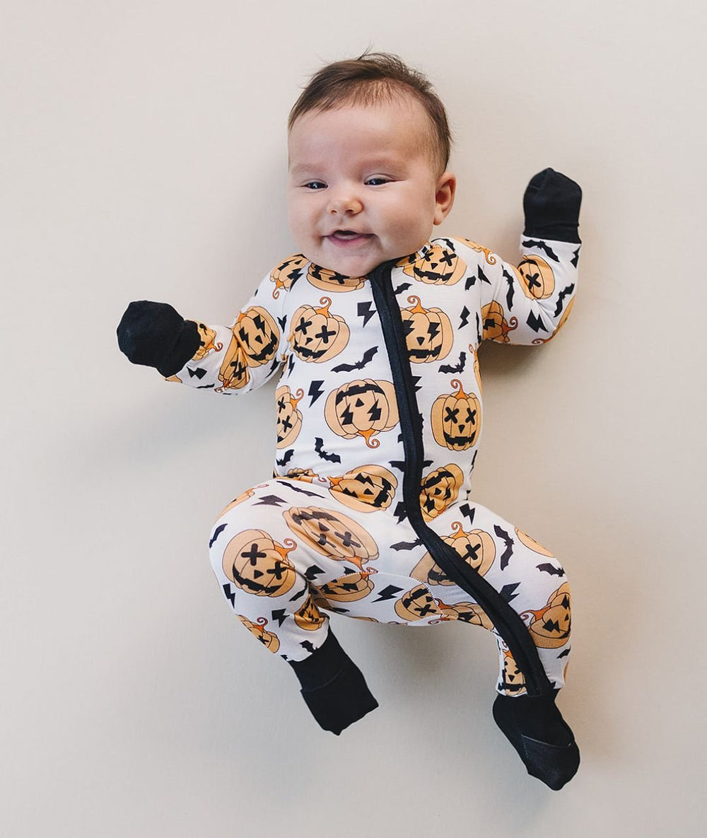 Halloween Bamboo Zip Romper | Black - Romper - LUCKY PANDA KIDS