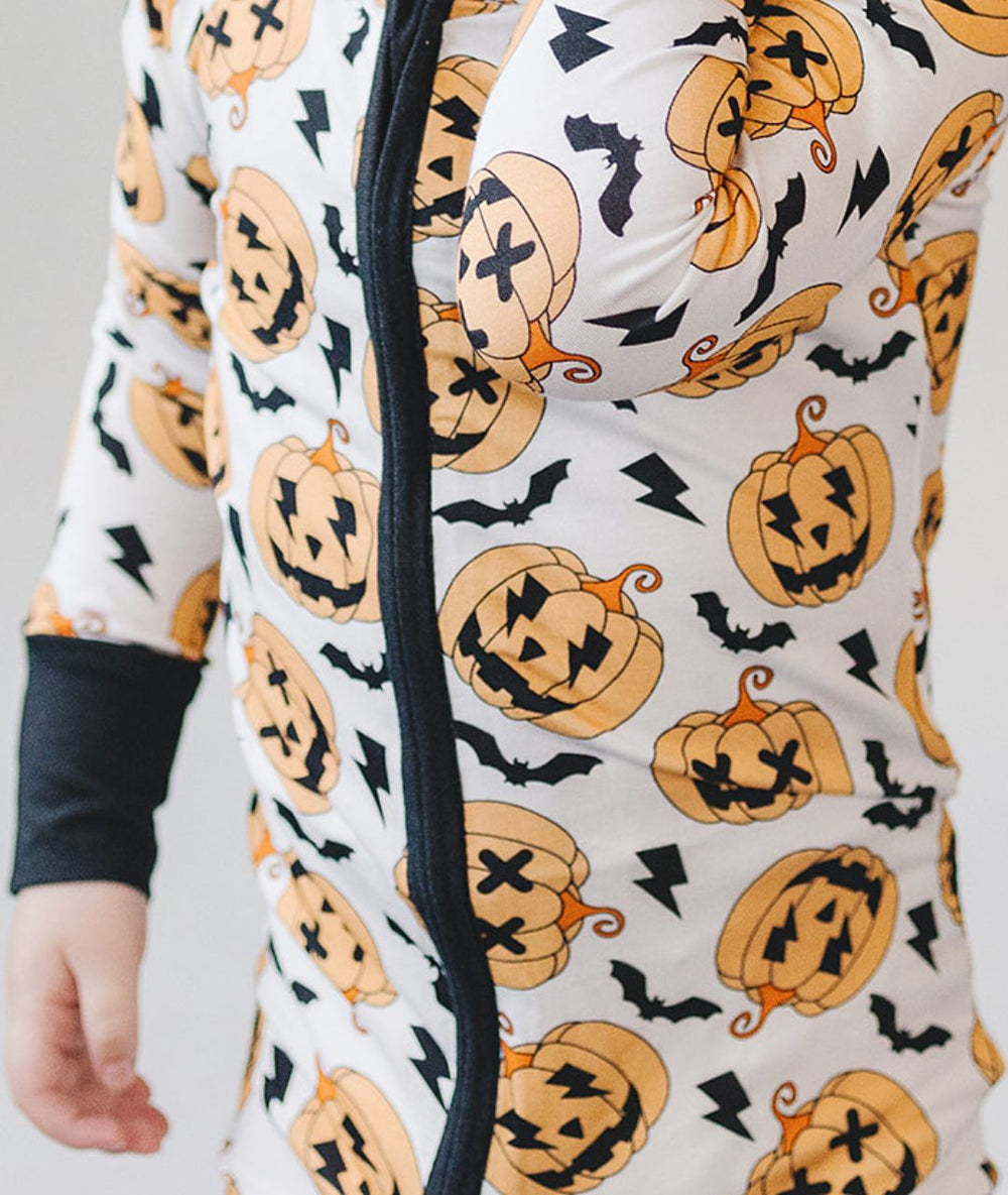 Halloween Bamboo Zip Romper | Black - Romper - LUCKY PANDA KIDS