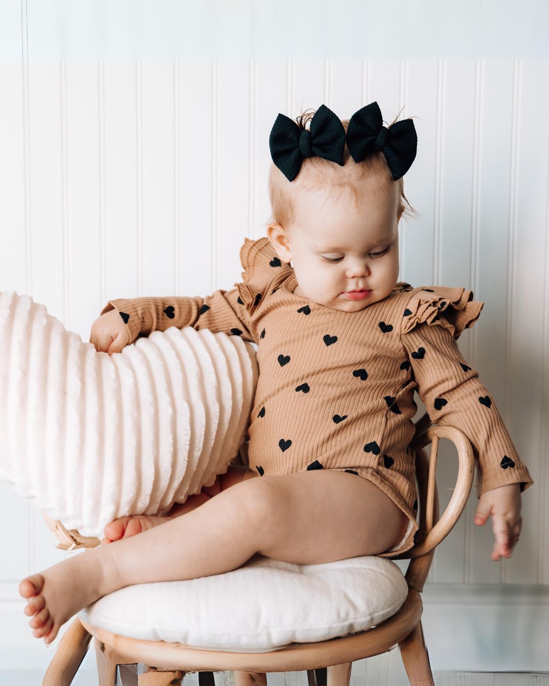 Hearts Flutter Sleeve Romper | Camel - Romper - LUCKY PANDA KIDS