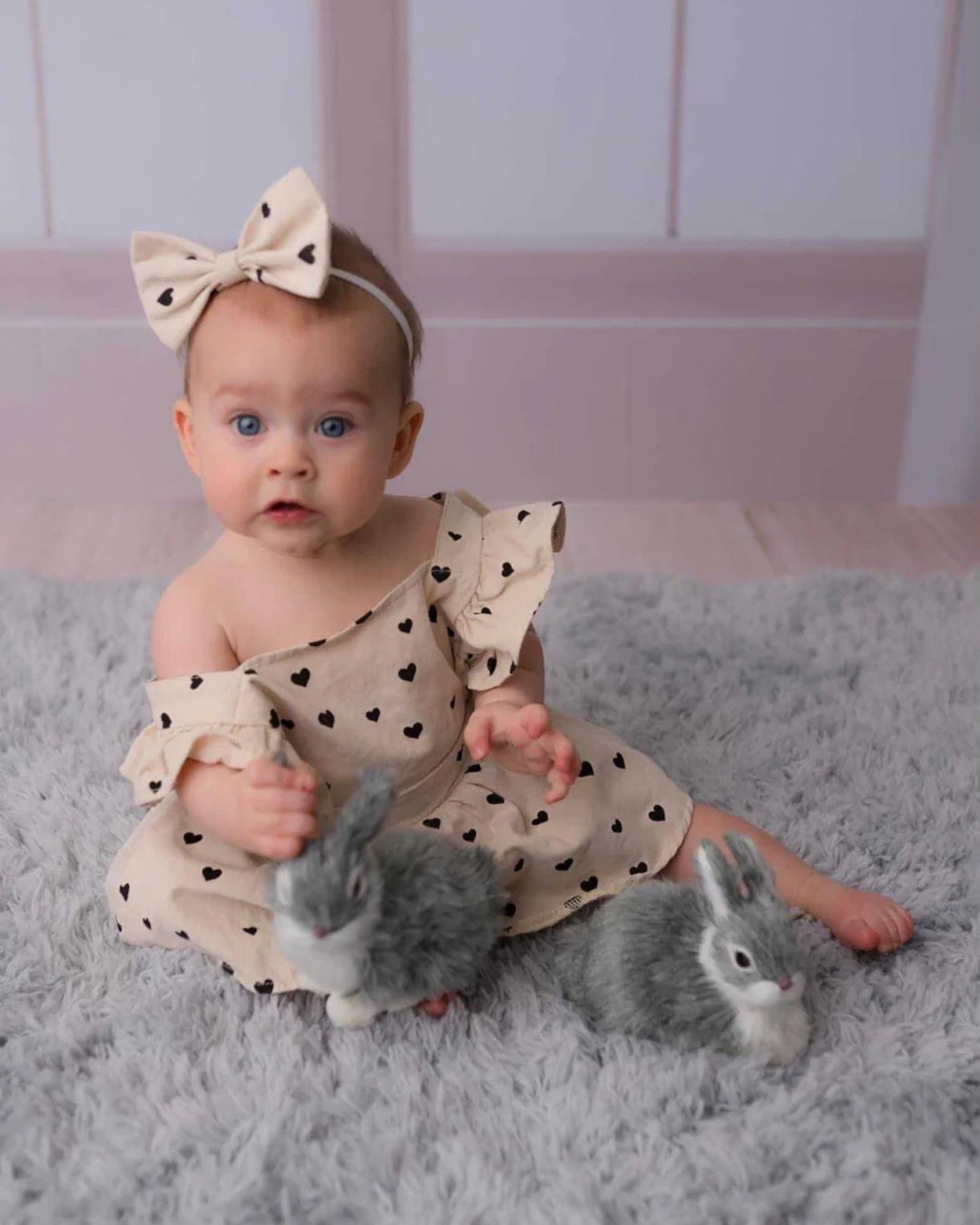 Hearts Peplum Romper Set, Oat - Baby & Toddler Clothing - LUCKY PANDA KIDS