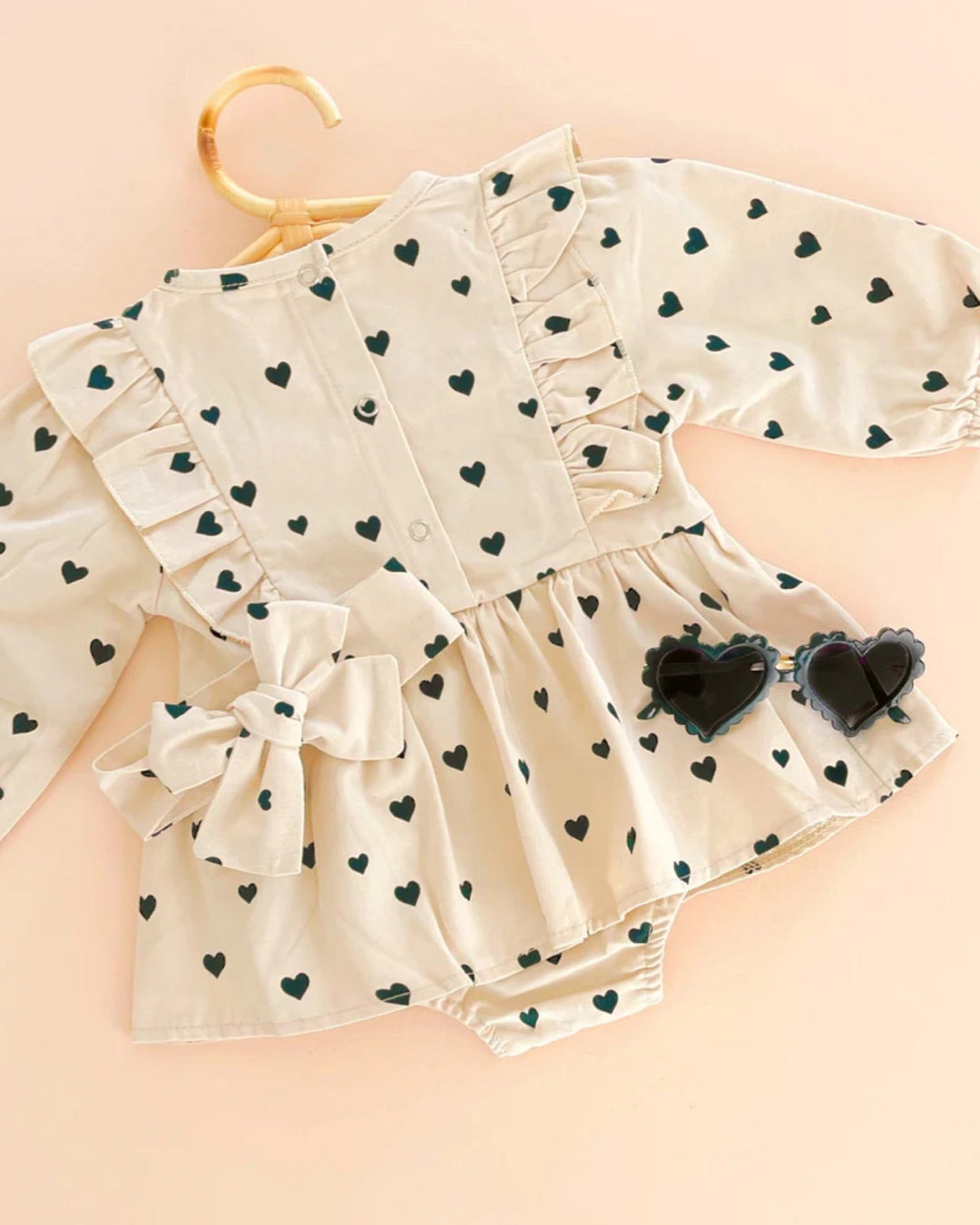 Hearts Peplum Romper Set, Oat - Baby & Toddler Outfits - LUCKY PANDA KIDS