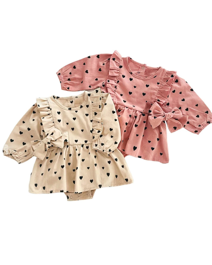 Hearts Peplum Romper Set, Rose Pink - Baby & Toddler Outfits - LUCKY PANDA KIDS