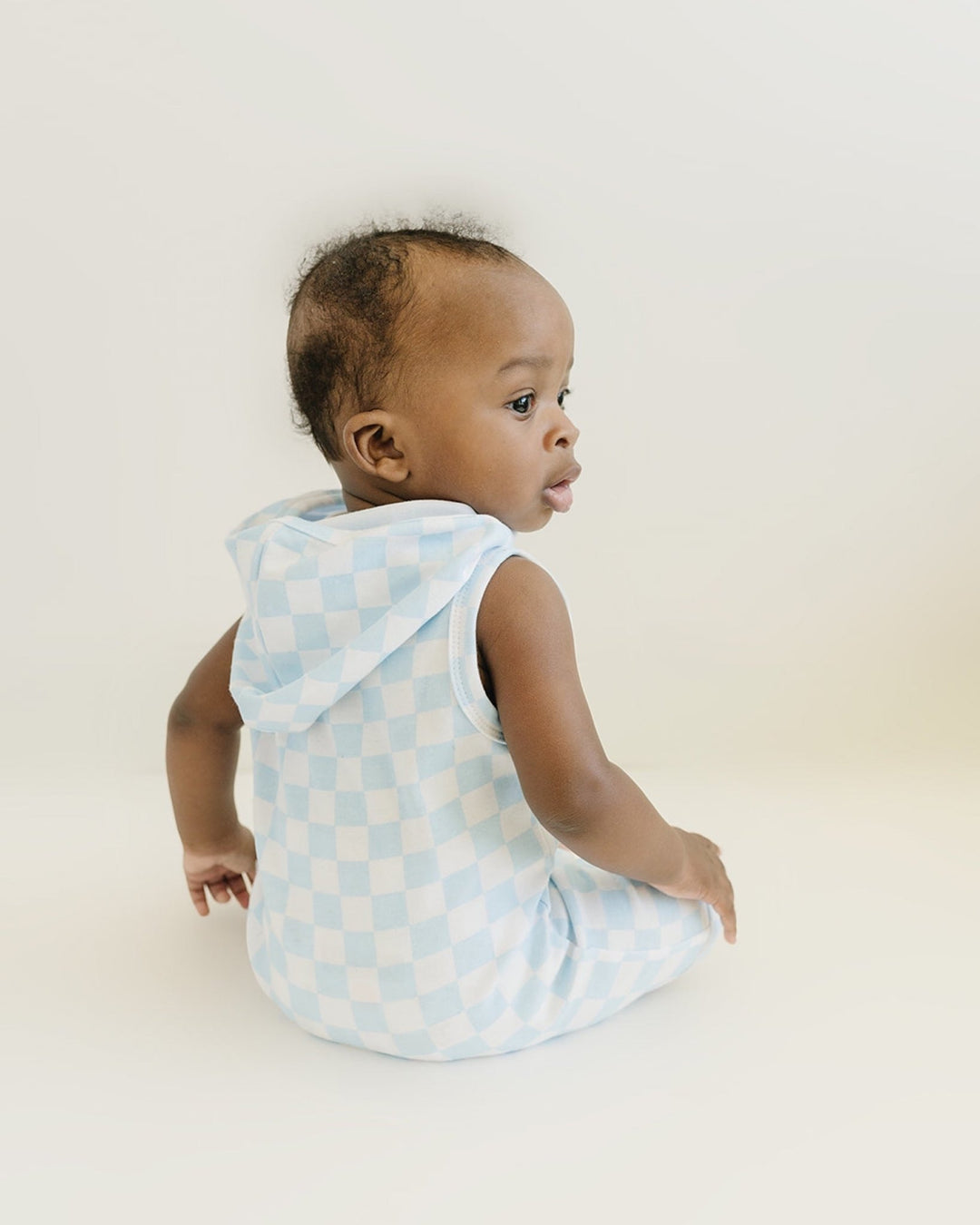 Hooded Shorty Romper, Blue Checkers - Baby & Toddler Clothing - LUCKY PANDA KIDS